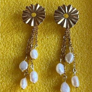 Gold and Pearl Drop Earrings - Women Jewelry